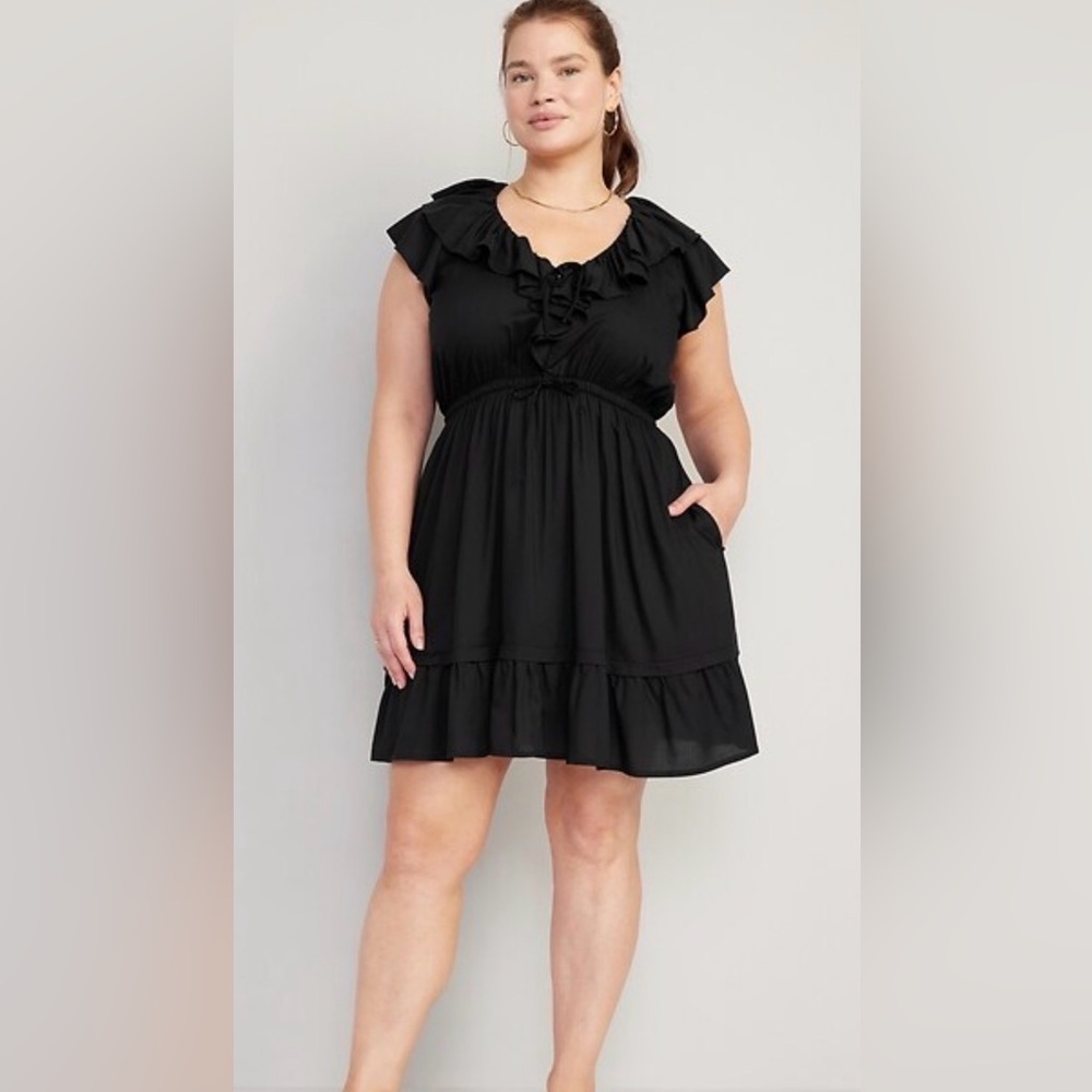 Ruffled Casual Dress Old Navy Black Sundress Dress with Pockets XL